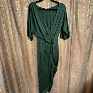 Baltic Born Solana Ruched Draped Midi Dress Hunter Green Size Small